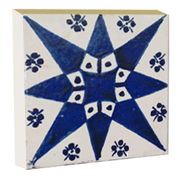 Mosaic House Moroccan tile Etoile Blue 1-15 (one Side Glazed) White Cobalt Blue  hand painted handpainted 